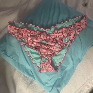 Shade & Shore Pink and Aqua Blue ruffled ruched bikini bottoms 🌺